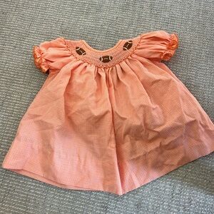 Smocked Orange Gingham Short-Sleeve Kids Dress